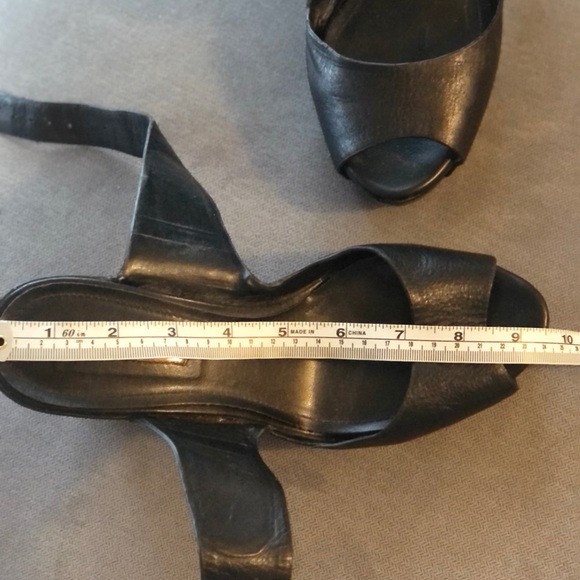 BCBG genuine leather black wedge shoes.See photos for wear.Double strap,open toe - Picture 9 of 11